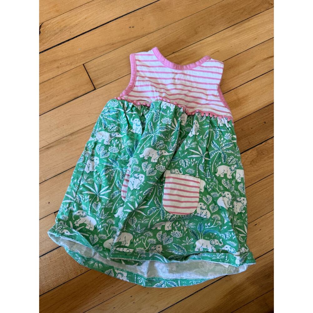 Baby Boden green sleeveless jersey dress bunny print striped dress size